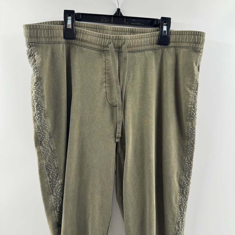 🧸 J. Jill Olive Green Drawstring Pants Embroidered Side Detail Size Small - Picture 3 of 8